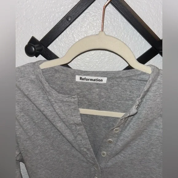 Reformation Jeans Stein Dress Heather Grey Midi Long Sleeve Size Medium - Picture 5 of 6